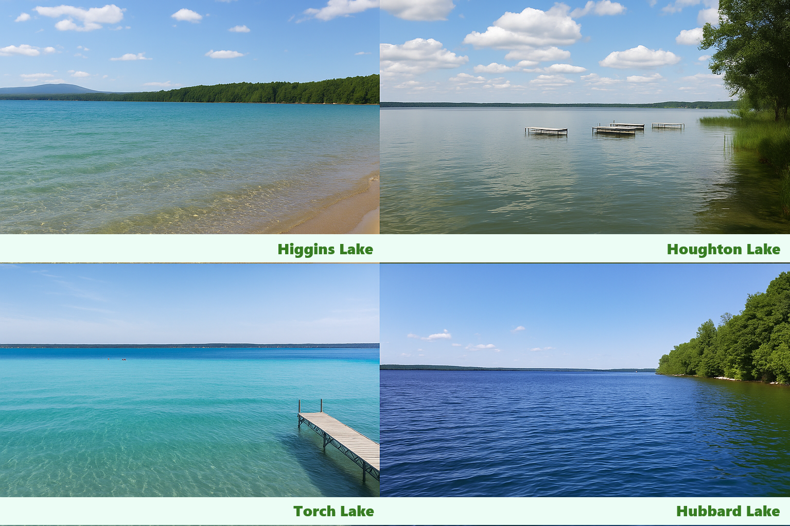 Higgins Lake, Houghton Lake, Torch Lake, and Hubbard Lake